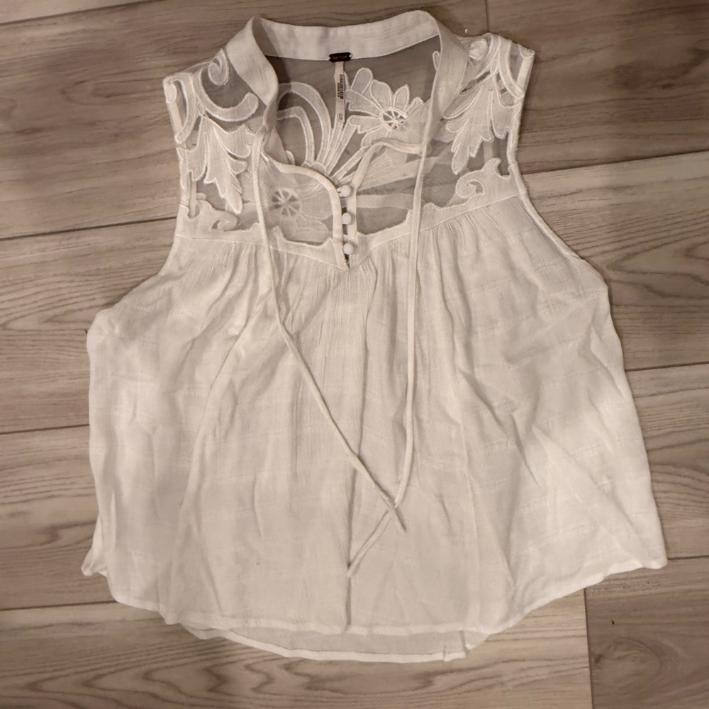 Free People White Sheer Embroidered Blouse